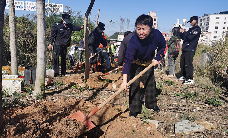 黎工親自刨土植樹 黎工親自刨土植樹